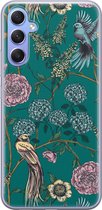 Hoesje geschikt voor Samsung Galaxy A34 - Vogels Japanse bloemen - Soft Case - TPU - Bloemen - Groen - Mooie Telefoonhoesjes