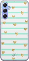 Hoesje geschikt voor Samsung Galaxy A34 - Mint hartjes - Soft Case - TPU - Gestreept - Blauw - Mooie Telefoonhoesjes