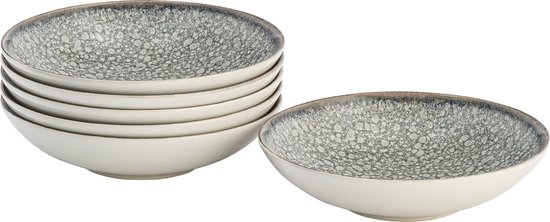 Lite-Body Hermes Pastabord - Set van 6 stuks - Ø21 cm - Stoneware - Grijs reliëf