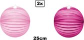 2x Lampion roze en pink 25cm - Barbie set - festival thema feest tropical verjaardag party papier BBQ strand licht fun