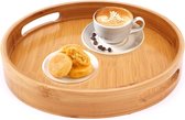 Bamboe-dienblad, rond dienblad met handgrepen, ontbijtdienblad, serveerplaten voor koffie, wijn, koffie, thee, fruit, maaltijden (klein, 25 x 25 cm)