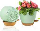 Kunststof bloempot, 23 cm bloempot plantenpot zelfbewatering met onderzetter, set van 2 bloempotten met irrigatiesysteem geschikt voor binnen en buiten (groen)