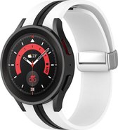 Strap-it Smartwatch bandje - magnetische siliconen horlogeband geschikt voor Samsung Galaxy Watch 6 Classic / Watch 6 40 & 44mm / Watch 5 Pro / Watch 5 40 & 44mm / Galaxy Watch 4 & 4 Classic - wit/zwart