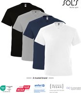 4 Pack SOLS V-hals, Heren T-Shirt 100% katoen V-hals, Zwart, Wit, Lichtgrijs gemeleerd,Donker Blauw Maat L