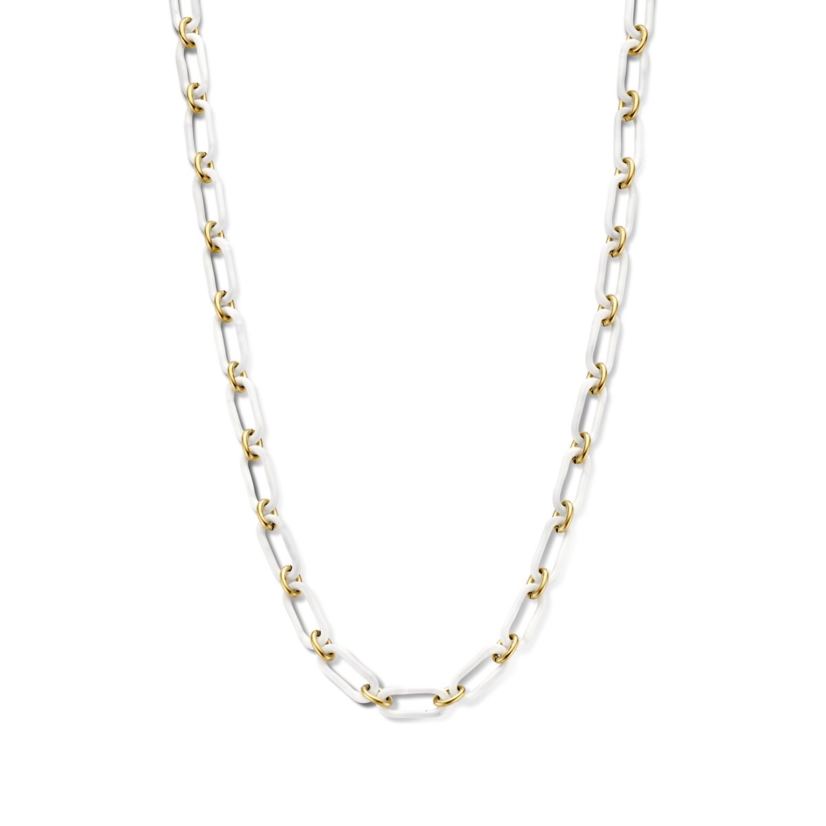 CO88 Collection 8CN-26392 Stalen Schakelketting met Wit Emaille - 45 cm - 17,3x8mm - Staal - Wit;Goudkleurig