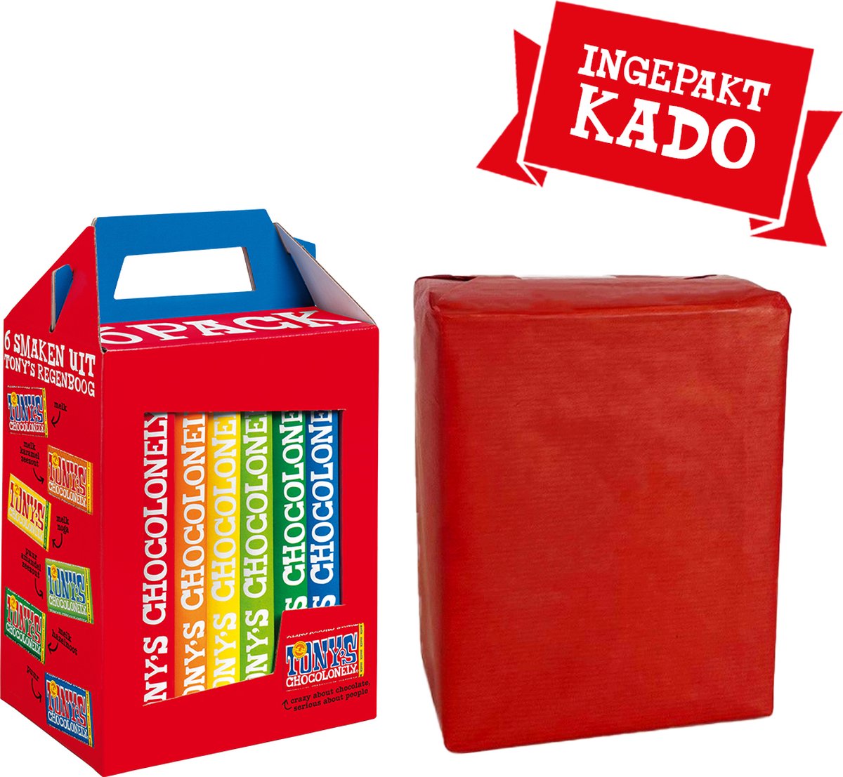 Tony's Chocolonely - Chocoladecadeau - Verjaardag - 6 repen - ingepakt in cadeaupapier - Geschenkset - Fairtrade Belgische chocola