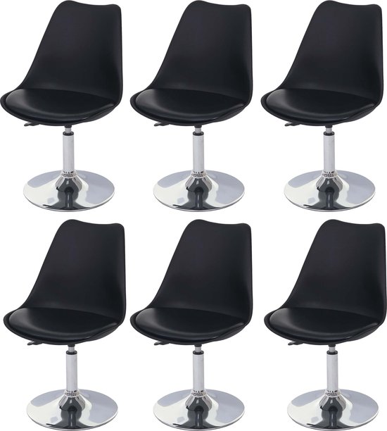 Set van 6 draaistoelen Malmö T501, keukenstoel, in hoogte verstelbaar, kunstleer ~ zwart, voet chroom