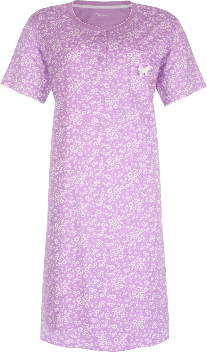 Tenderness Dames Nachthemd - Slaapkleed - Bloemenprint - 100% Katoen - Licht Paars