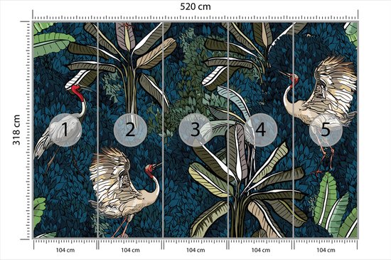 Papier peint photo X 318cm - Papier Peint - Grues entre les feuilles, impression premium, y compris la colle à papier peint