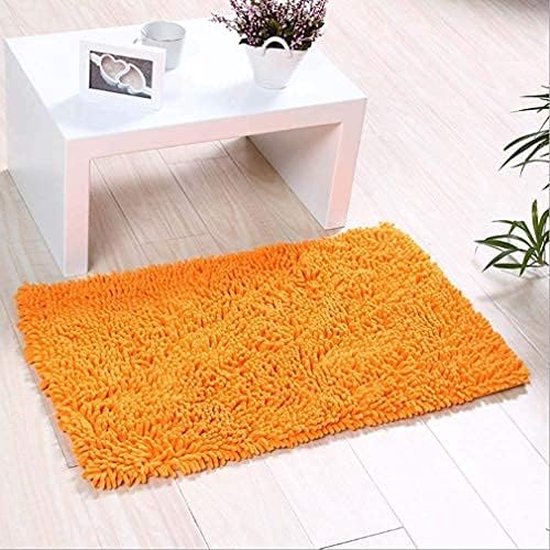 Chenille Badmat van microvezel, zacht en gezellig, super absorberend water, antislip, dik voor badkamer of slaapkamer (60 x 40 cm, oranje)