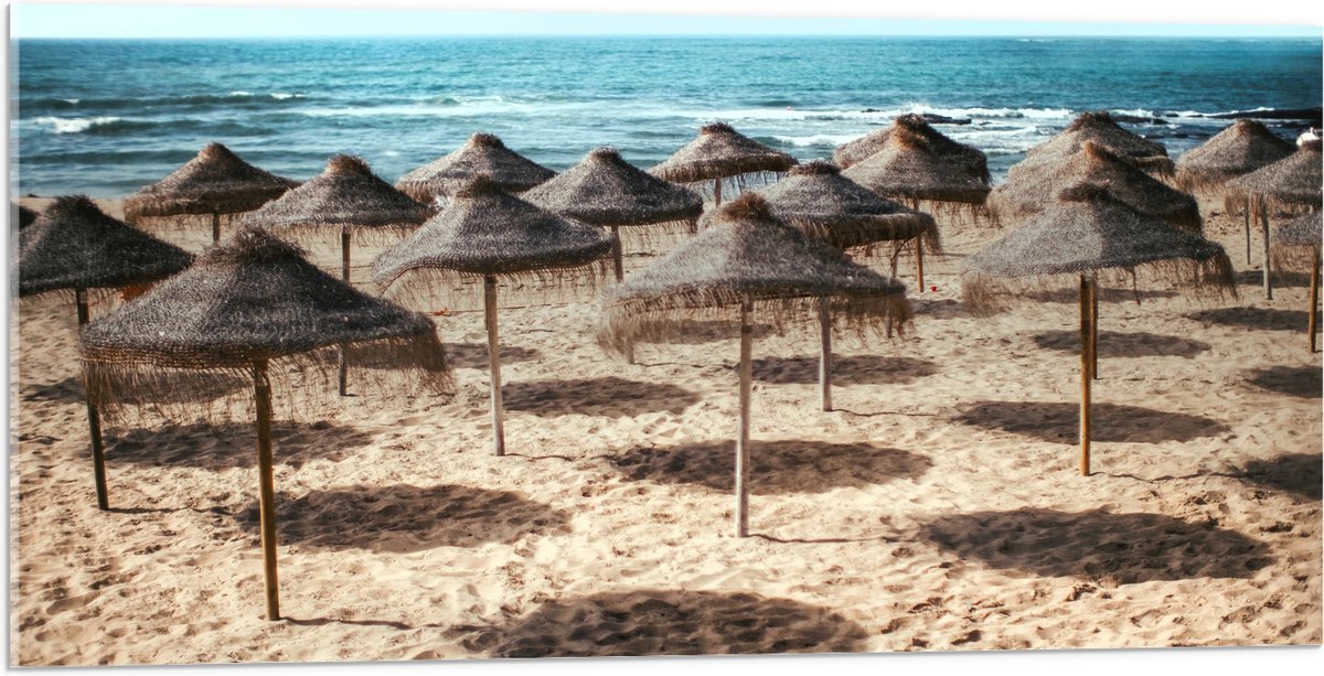 Acrylglas - Zee - Strand - Zand - Parasols - 100x50 cm Foto op Acrylglas (Wanddecoratie op