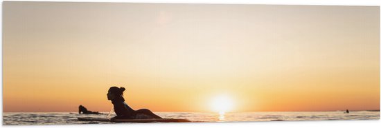 Vlag - Zee - Zonsondergang - Surfplank - Surfers - Hobby - 120x40 cm Foto op Polyester Vlag