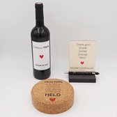 Vaderdag geschenk - leuke bedrukte wijnset in kurk + leuke sticker voor een fles wijn + GRATIS items - origineel cadeau voor papa!