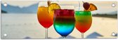 Tuinposter – Kleurrijke Cocktails met Uitzicht op Zee - 60x20 cm Foto op Tuinposter (wanddecoratie voor buiten en binnen)