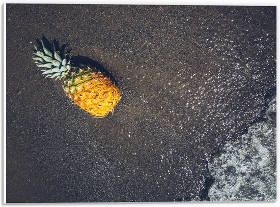 PVC Schuimplaat- Ananas op het Strand met Zee - 40x30 cm Foto op PVC Schuimplaat