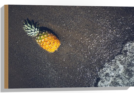 Hout - Ananas op het Strand met Zee - 60x40 cm - 9 mm dik - Foto op Hout (Met Ophangsysteem)