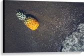 Canvas - Ananas op het Strand met Zee - 90x60 cm Foto op Canvas Schilderij (Wanddecoratie op Canvas)