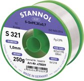 Stannol S321 2,0% 1,0MM SN99CU0,7CD 250G Soldeertin, loodvrij Loodvrij, Spoel Sn99,3Cu0,7 ORH1 250 g 1 mm