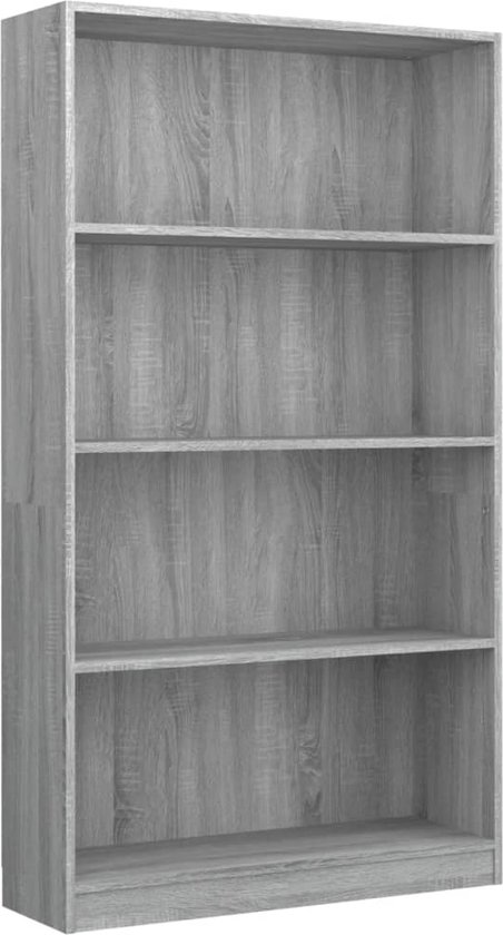 vidaXL - Boekenkast - met - 4 - schappen - 80x24x142 - cm - bewerkt - hout - grijs