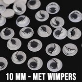 Allernieuwste.nl® 20 Stuks Wiebelogen MET Wimpers 10 mm - Bewegende Zelfklevende Wiebel Oogjes 1 cm wimpers - Creatieve Knutsel Ogen 10mm - wit zwart