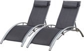 Set van 2 GALAPAGOS ligstoelen in grijs textilene - grijs aluminium