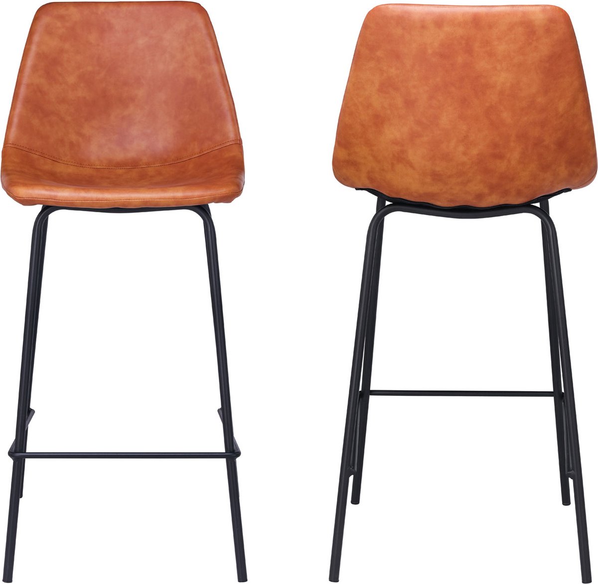 Set van 2 vintage LUCIEN barkrukken cognac - Zithoogte 65cm