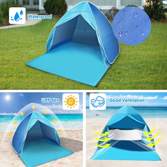 Pop-up Strandtent UV-bescherming Windbescherming Ritsdeur Draagbaar - 2-3 Personen Familie Baby Kinderen - Outdoor Camping Tuin Beach Tent van POP — afbeelding 5