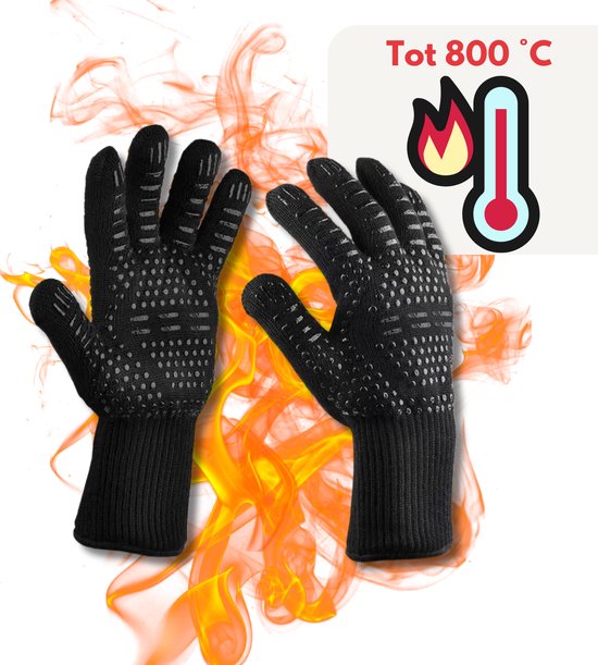 Keukenvriend Ovenhandschoenen (2 stuks) - Bescherming tot 800° C- BBQ handschoenen zwart - Grill handschoenen - Bescherming tot 800° C - Keukenhandschoenen- Barbecue handschoenen