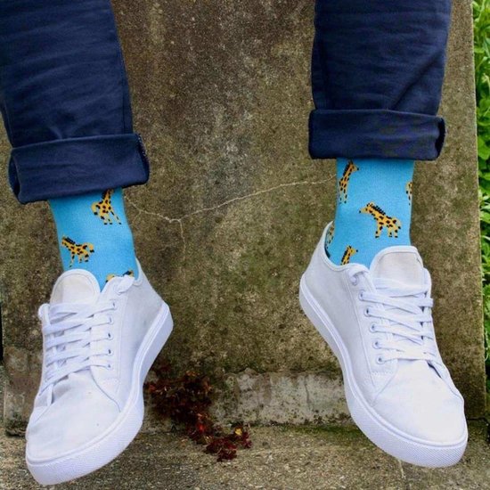 Swole Panda - bamboe sokken - giraffen - blauw - naadloze sokken - cadeautje - dierenprint