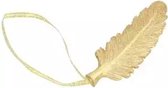 6 Gelukspoppetjes Gouden Veer XL 8 cm aan gouden lintje - gelukspoppetje - veer - goud - jubileum - trouwen - verjaardag