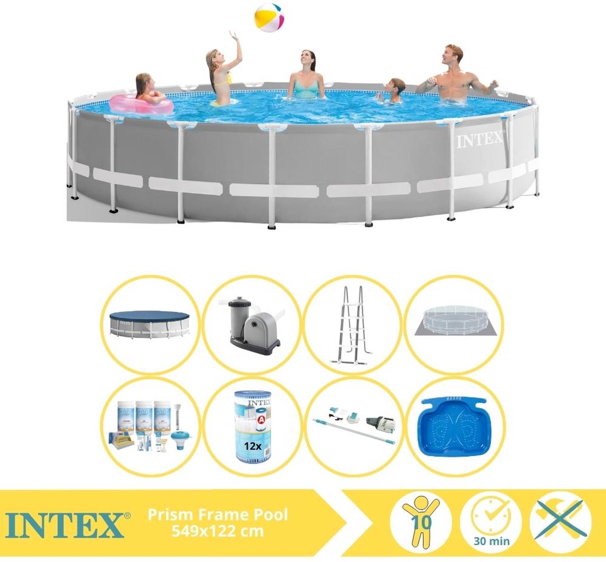 Intex Prism Frame Zwembad - Opzetzwembad - 549x122 cm - Inclusief Onderhoudspakket, Filter, Stofzuiger en Voetenbad