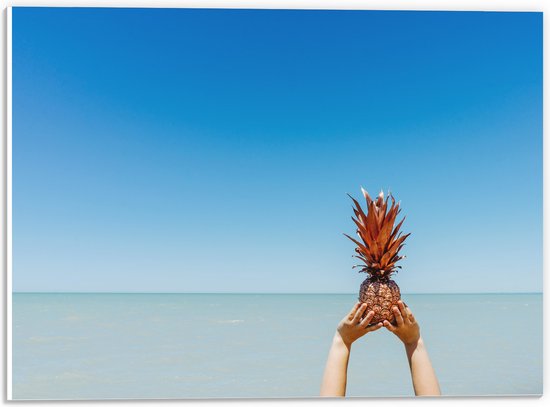 PVC Schuimplaat- Ananas in Handen bij het Water - 40x30 cm Foto op PVC Schuimplaat