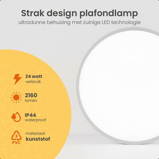 Zwarte Goliving plafondlamp met witte rand, 24 watt, 2160 lumen, IP44 waterdicht, kunststof.