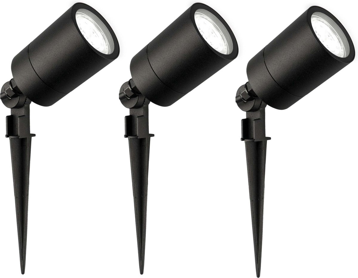 Ledvion - 3X LED Prikspots - 6500K - Zwart - 3W - IP65