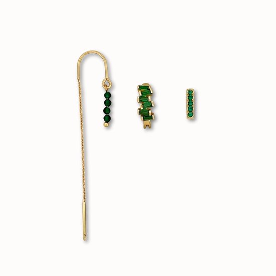 ByNouck Jewelry - Earparty Smaragd - Sieraden - Vrouwen Oorbellen - Goudkleurig - Groen - Smaragd
