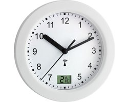TFA Dostmann 60.3501 - Wandklok - Analoog - Digitaal - Rond - Radiogestuurde tijdsaanduiding - Binnentemperatuur - 4 zuignappen - Glas - Kunststof - Wit