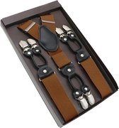 Luxe chique bretels - Roest bruin effen dessin - Sorprese - zwart leer - 6 stevige clips - heren - unisex