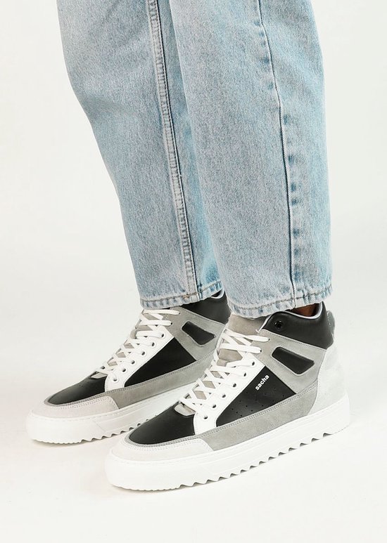 Sacha - Heren - Witte leren hoge sneakers met suède details - Maat 44