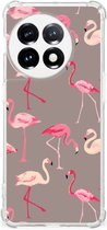Hoesje met naam OnePlus 11 Telefoonhoesje met doorzichtige rand Flamingo