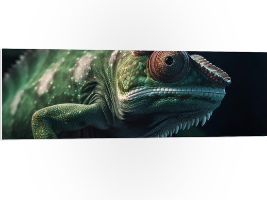 PVC Schuimplaat- Groene Kameleon Zittend op Tak - 120x40 cm Foto op PVC Schuimplaat