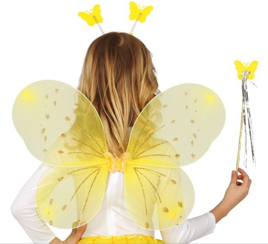 Fiestas Guirca Verkleed accessoire set vlinder - vleugels/diadeem/toverstokje - geel - kinderen