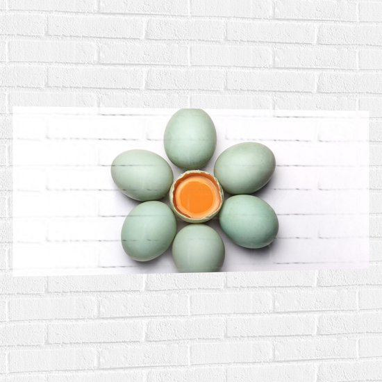 Muursticker - een Bloem Gevormd van Eieren - 100x50 cm Foto op Muursticker