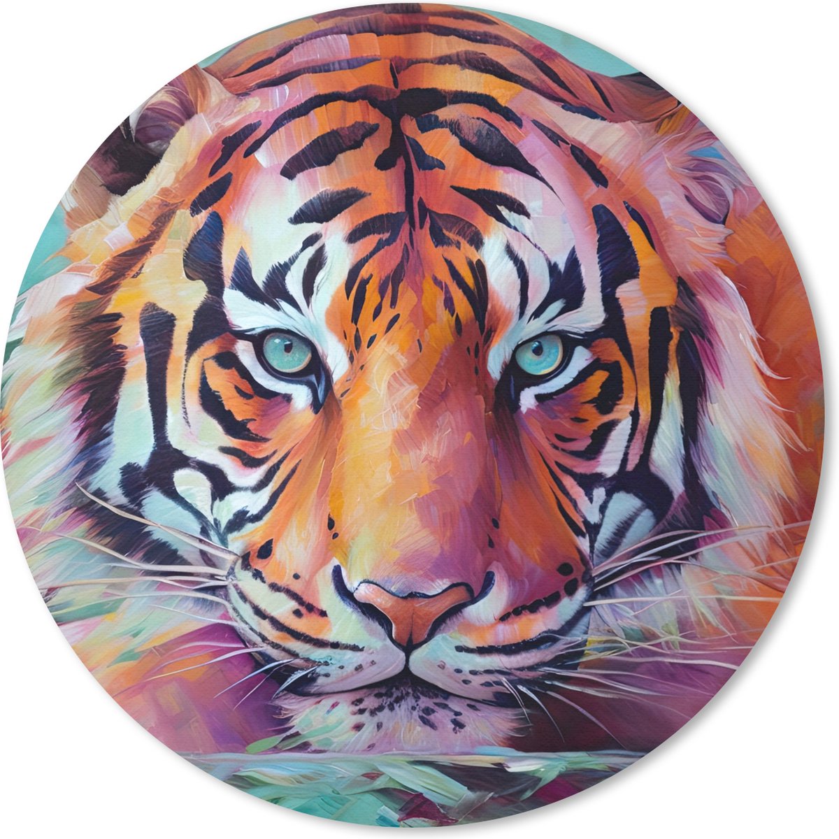 Muismat rond 30x30 cm - Mousepad Tijger - Olieverf - Dieren - Kunst - Ronde muismatten