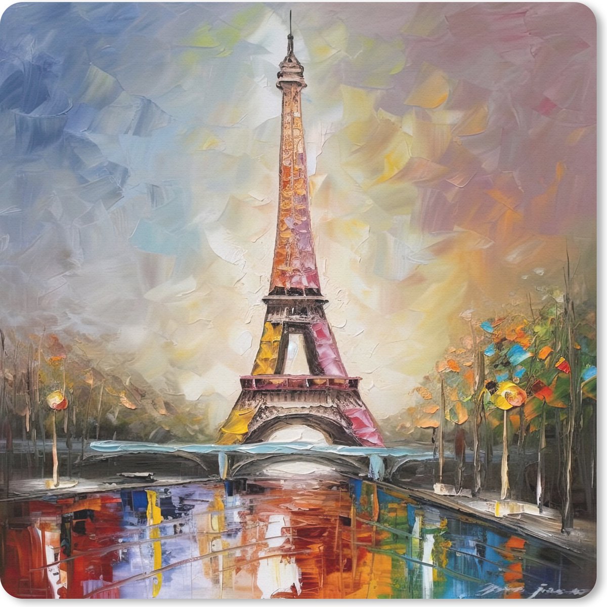 Muismat 30x30 cm - Mousepad Eiffeltoren - Schilderij - Olieverf - Parijs - Muismatten