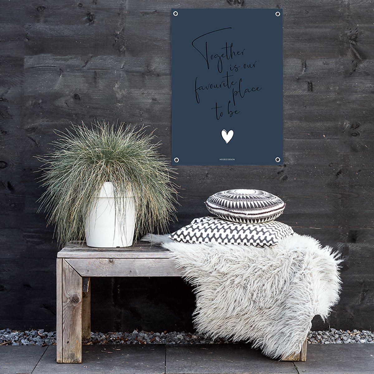 MOODZ design Tuinposter | Buitenposter | Together is our favourite place to be | 70 x 100 cm | Blauw