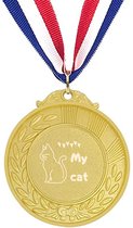 Akyol - love my cat medaille goudkleuring - Katten - kat - katten pootjes - poesje - cadeau kat - cat keychain