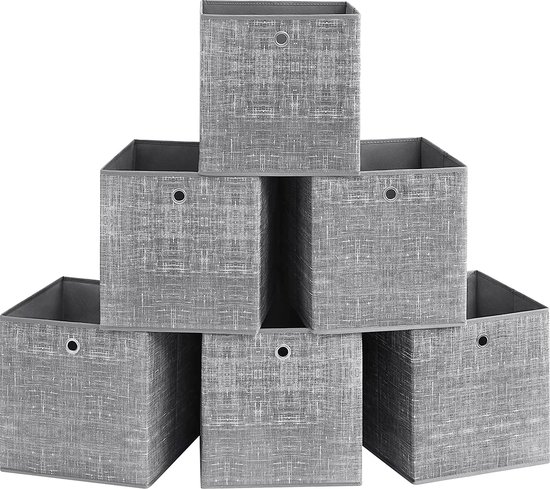 SONGMICS Opbergdozen, set van 6 niet-geweven stoffen doos met handvat, 33 x 33 x 33 cm, Fit Cube opbergunit, voor planken, opvouwbaar, kledingopslag, grijs