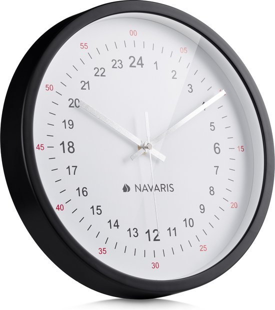 Horloge murale analogique 24 heures Navaris unique - Horloge argentée et  blanche avec... | bol
