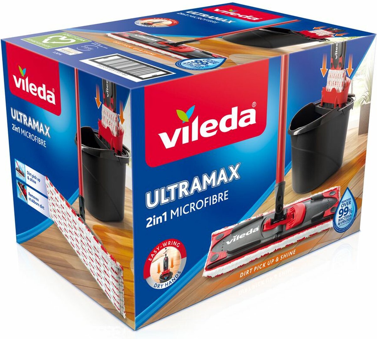 Vileda UltraMax Power 2en1 - Set Complet - Balai à Plat Microfibre