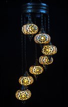Hanglamp - bruin - 7 bollen - glas - mozaïek - Turkse lamp - oosterse lamp - Marokkaanse lamp - kroonluchter